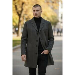 NWT Modern Fit Joseph Abboud Men's Overcoat, Grey and Brown Plaid Pattern ,XXL